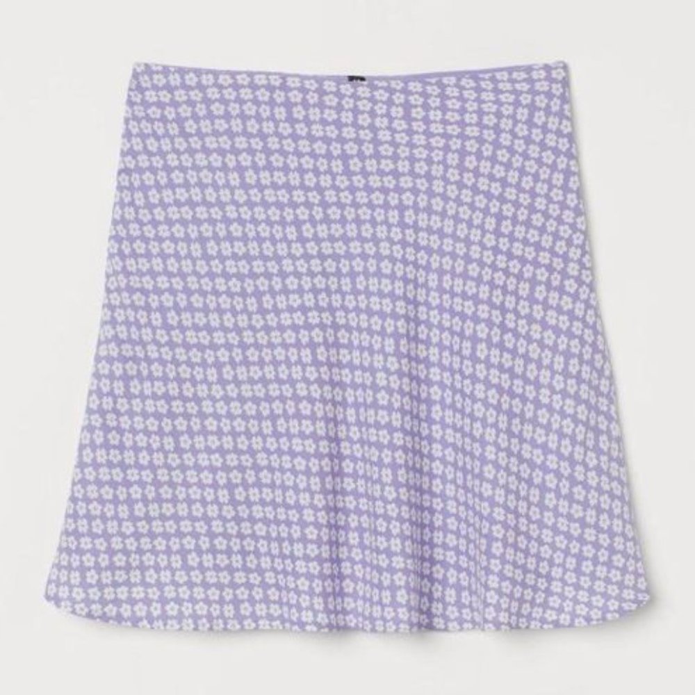 H&M Lavender Purple & White Daisy Floral High Waist Mini Skirt